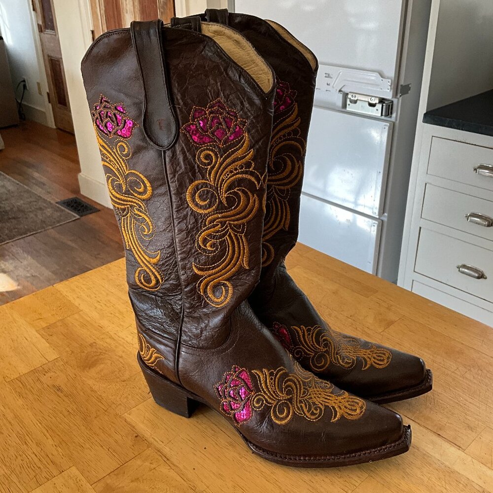 Farrini Cowgirl Boots with Floral Inlay